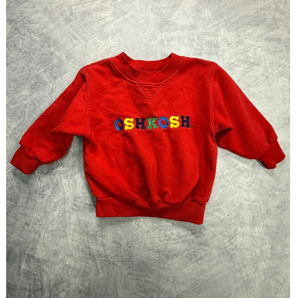 Vtg 90s OshKosh B'gosh Red Embroidered Logo Crewneck Sweatshirt sz 24M spell out